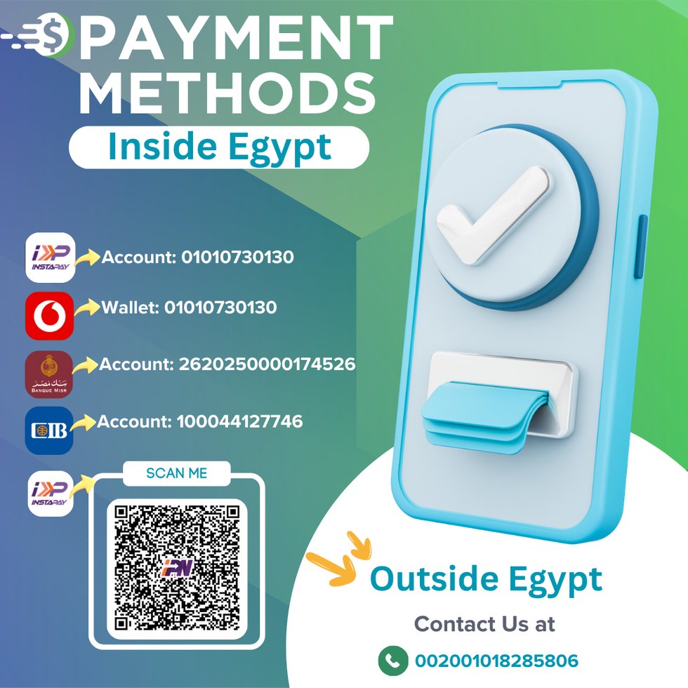 Payment methods: InstaPay, Vodafone Cash, Banque Misr, CIB and InstaPay QR